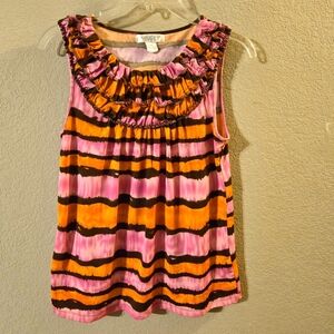 August Silk Options Womens Pink/Orange w/ Brown Stripes Sleeveless Top Medium